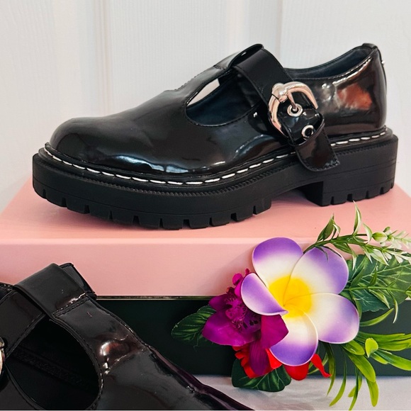 SAM EDELMAN ~ Black Patent Platform Shoes w/Silver Hardware size 7.5 - Picture 5 of 8